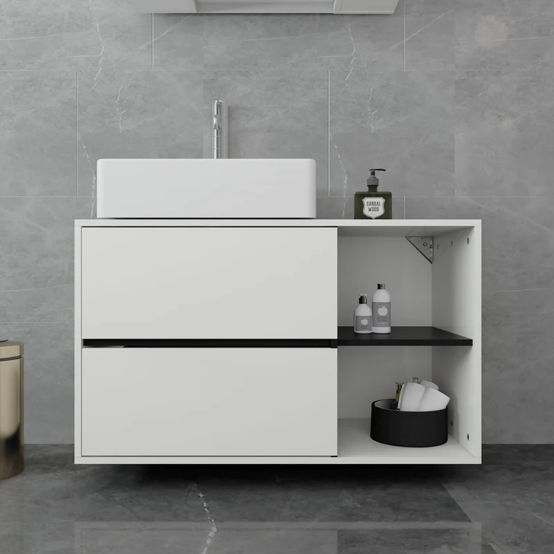Badmöbel Set 3-Teilig modernen Stil Weiß aus Holz ML-Design