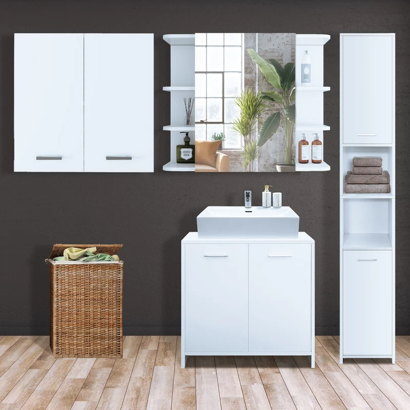 Badmöbel Set 4-Teilig modernen Stil Weiß aus Holz ML-Design
