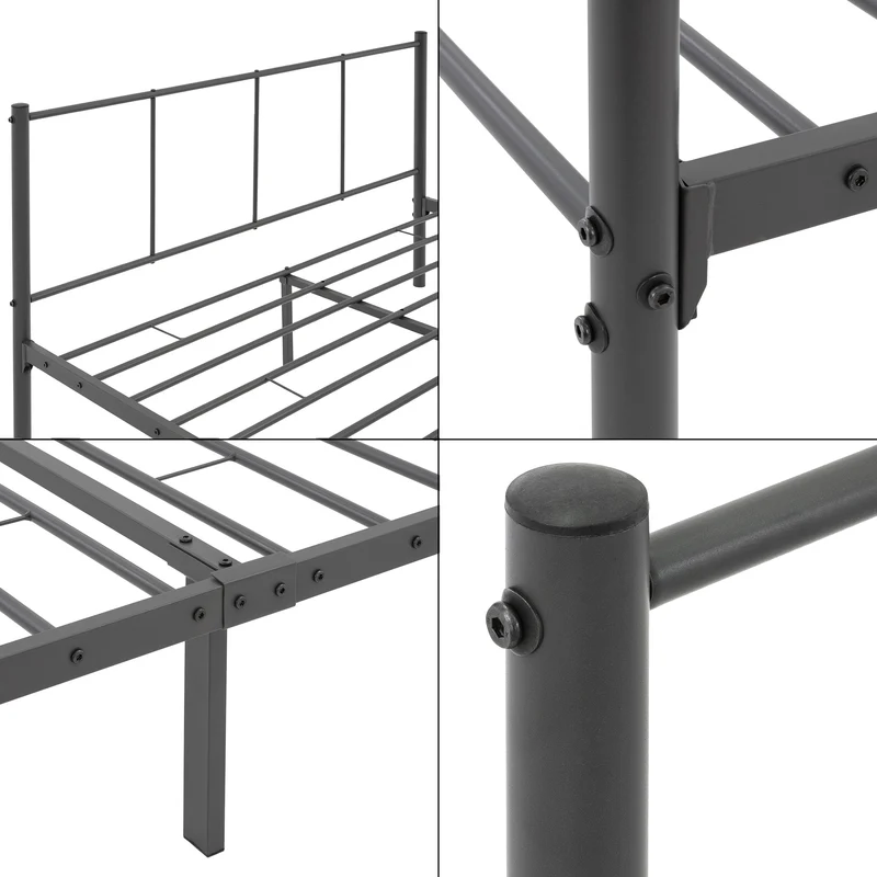 B-Ware Bettgestell Dopplbett Metallbett 160x200 cm Anthrazit mit Lattenrost & Kopfteil ML-Design
