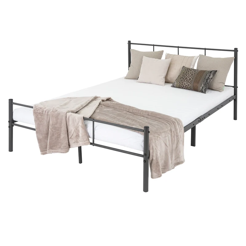 B-Ware Bettgestell Dopplbett Metallbett 160x200 cm Anthrazit mit Lattenrost & Kopfteil ML-Design