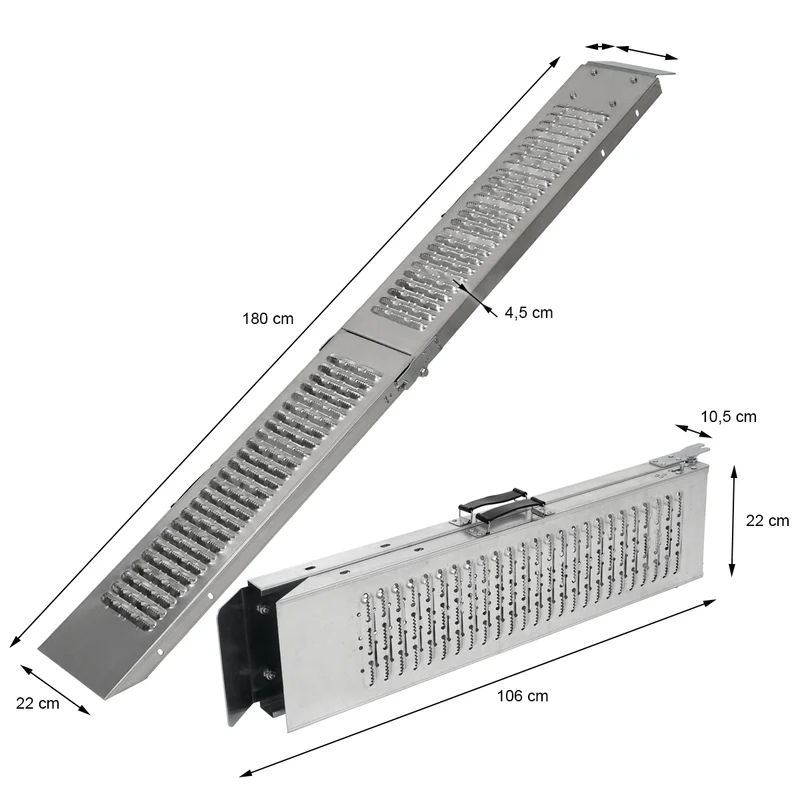2er Set klappbare Auffahrrampe 180 cm, belastbar bis 400 kg, aus Stahl