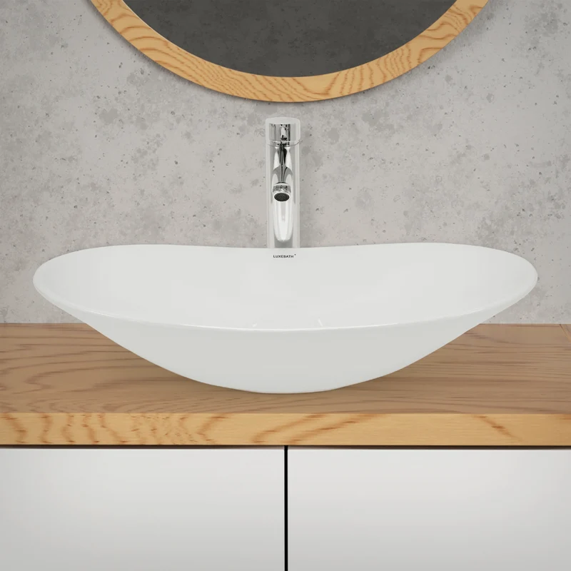 Waschbecken Oval ohne Überlauf 64x36,5x13 cm Weiß aus Keramik LuxeBath