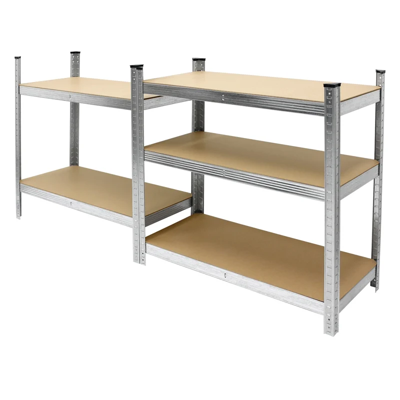 Werkstattregal 2er Set 180x90x40 cm Silber aus Metall und MDF belastbar bis 750 kg