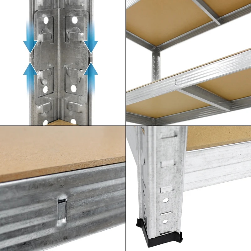 Werkstattregal 2er Set 180x90x40 cm Silber aus Metall und MDF belastbar bis 750 kg