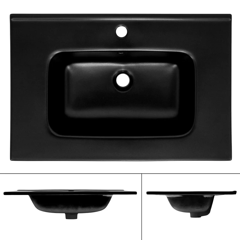 Waschbecken Eckig mit Überlauf 71x47x18 cm Schwarz aus Keramik ML-Design