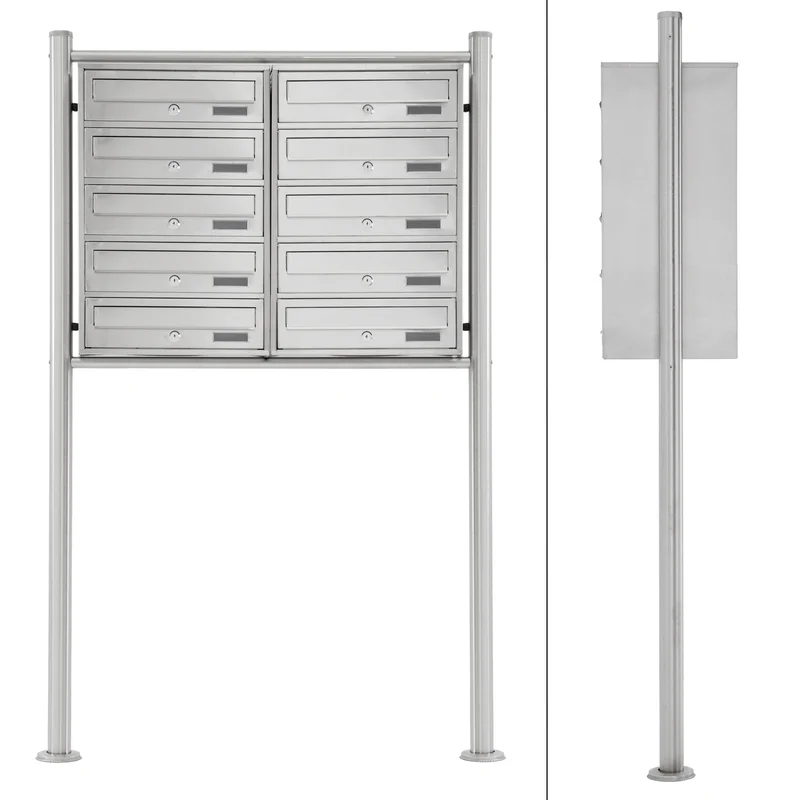 Briefkastenanlage mit Standfuß Silber 89x150x27 cm aus Edelstahl