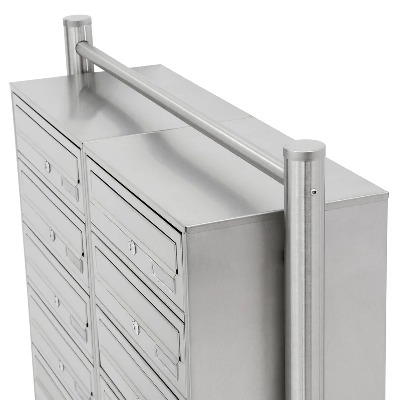 Briefkastenanlage mit Standfuß Silber 89x150x27 cm aus Edelstahl