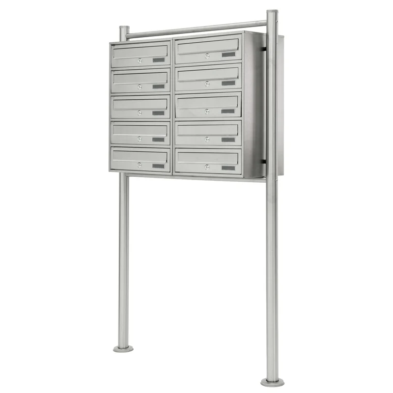 Briefkastenanlage mit Standfuß Silber 89x150x27 cm aus Edelstahl