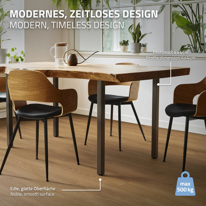 B-Ware 4er Set Möbelbeine 4er Set Tischbeine I-Design 72 cm Industrial Optik Stahl pulverbeschichtet Profil 4x4 cm Höhenverstellbare Möbelfüße 1-4cm