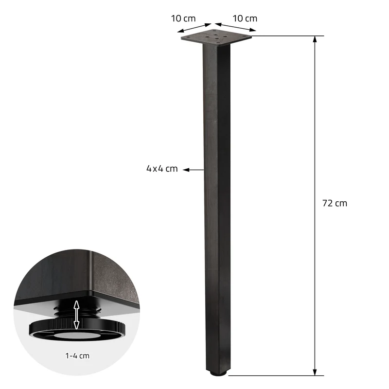 B-Ware 4er Set Möbelbeine 4er Set Tischbeine I-Design 72 cm Industrial Optik Stahl pulverbeschichtet Profil 4x4 cm Höhenverstellbare Möbelfüße 1-4cm