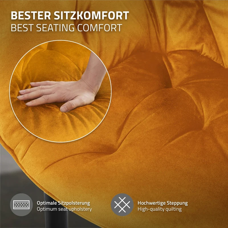 Esszimmerstuhl 4er Set mit Rücken- und Armlehnen Senfgelb Küchenstuhl mit Microfaser-Samtbezug ML-Design