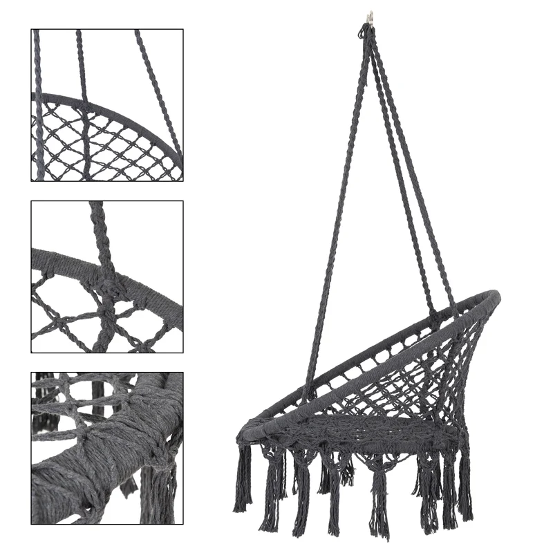 Hängesessel mit Gestell Ø 80cm Grau aus Baumwolle Belastbar bis 120 kg