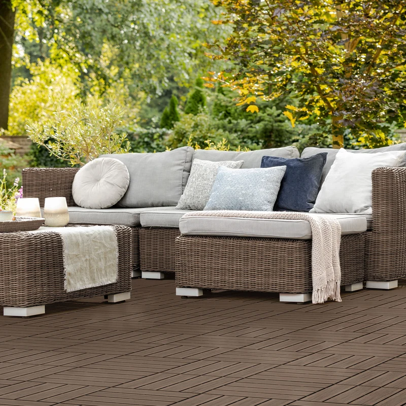 WPC Terrassenfliesen 30x30 cm 33er Set für 3m² Dunkelbraun in Holzoptik Balkon Bodenbelag mit Drainage und Klicksystem Terrassendielen Balkonfliesen