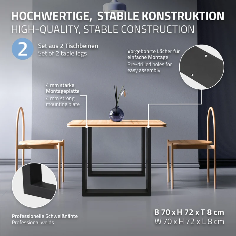 B-Ware Tischbeine 2er Set 70x72 cm Schwarz aus Stahl