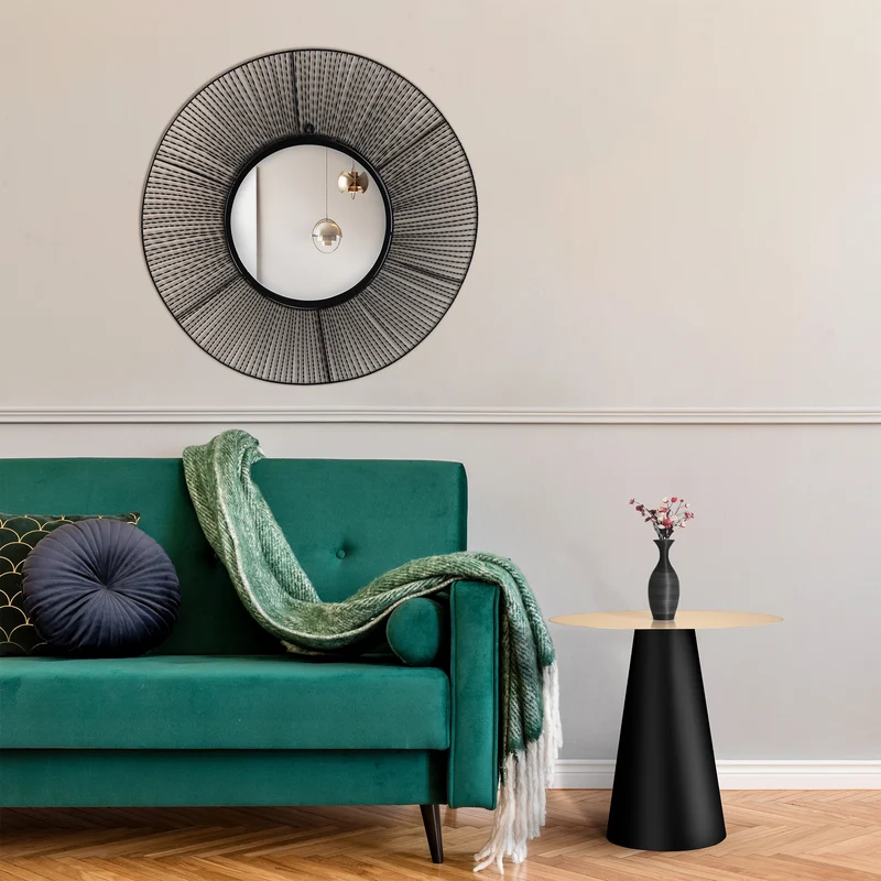 Wandspiegel Ø 84 cm Schwarz aus Glas und Holz mit Merallrahmen WOMO-Design
