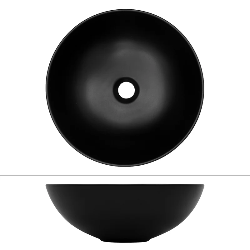 Waschbecken Rund ohne Überlauf Ø 40x14,5 cm Schwarz aus Keramik ML-Design
