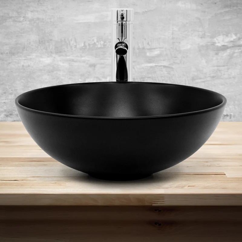 Waschbecken Rund ohne Überlauf Ø 40x14,5 cm Schwarz aus Keramik ML-Design