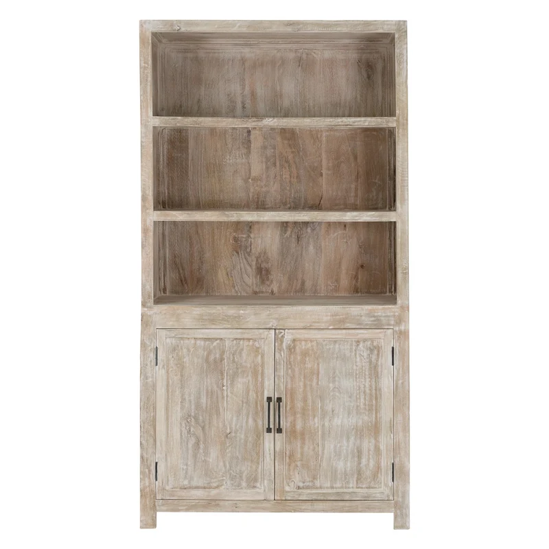 B-Ware Vitrinenschrank 110x210x45 cm Natur/Weiß aus Mangoholz WOMO-Design