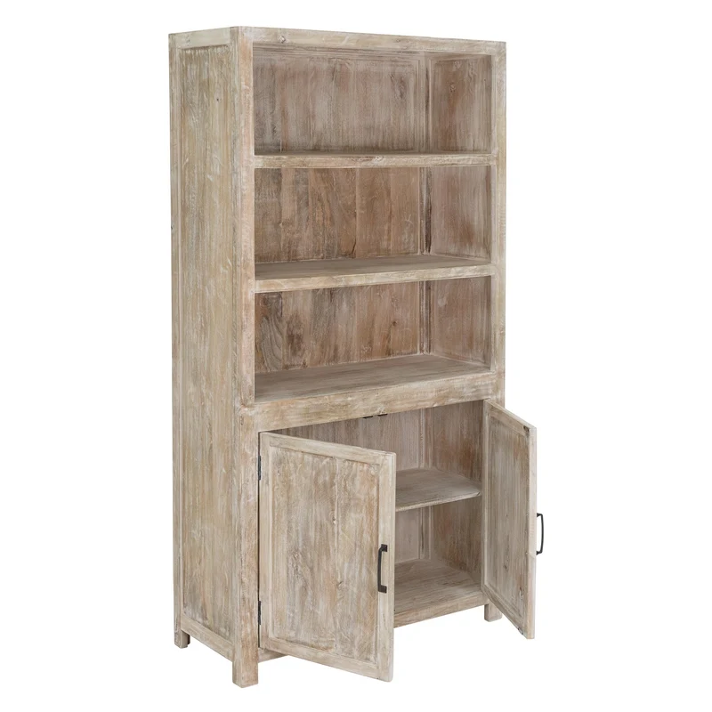 B-Ware Vitrinenschrank 110x210x45 cm Natur/Weiß aus Mangoholz WOMO-Design