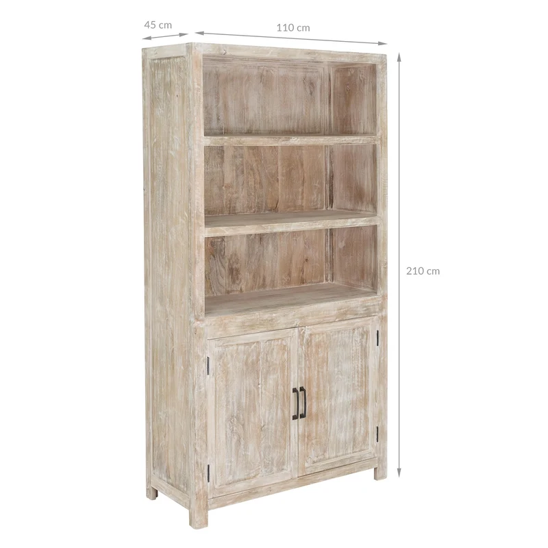 B-Ware Vitrinenschrank 110x210x45 cm Natur/Weiß aus Mangoholz WOMO-Design
