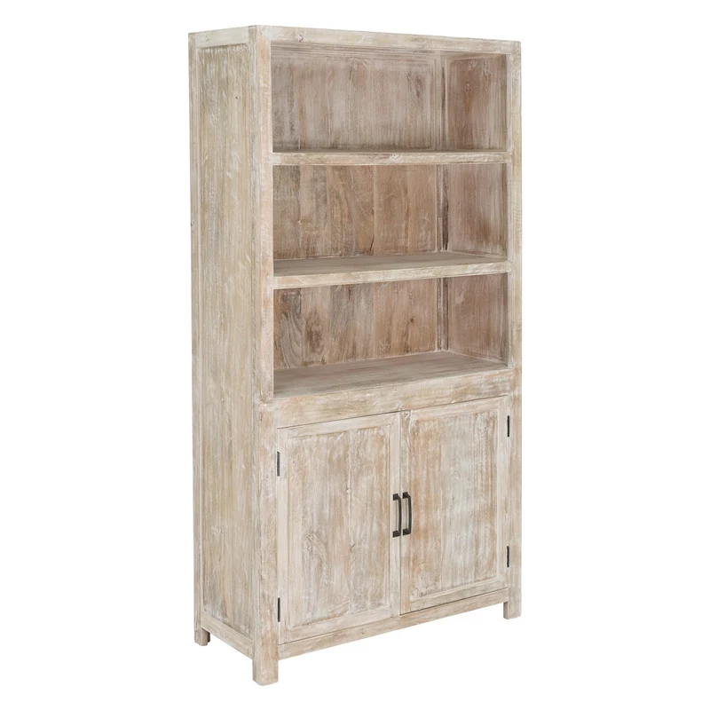 B-Ware Vitrinenschrank 110x210x45 cm Natur/Weiß aus Mangoholz WOMO-Design