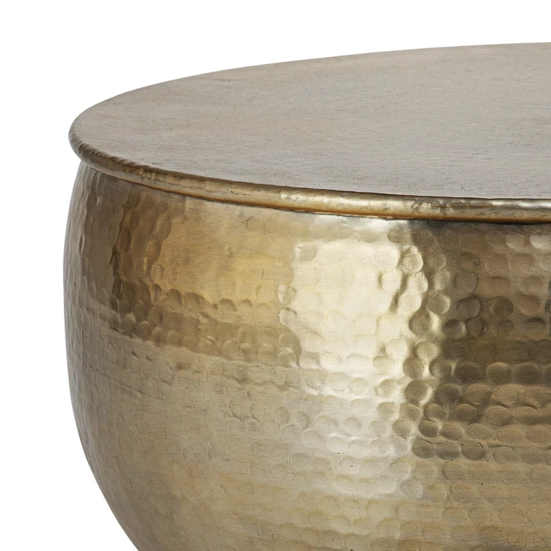 B-Ware Couchtisch rund Ø 59x30,5 cm Gold aus Aluminium-Legierung in Hammerschlag-Technik WOMO-DESIGN