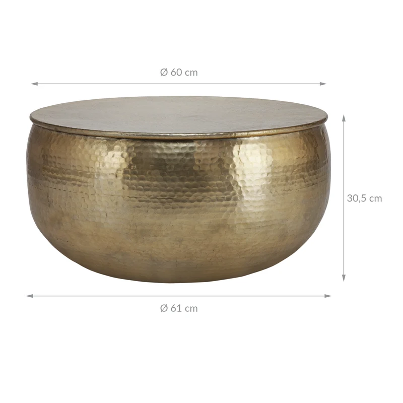 B-Ware Couchtisch rund Ø 59x30,5 cm Gold aus Aluminium-Legierung in Hammerschlag-Technik WOMO-DESIGN