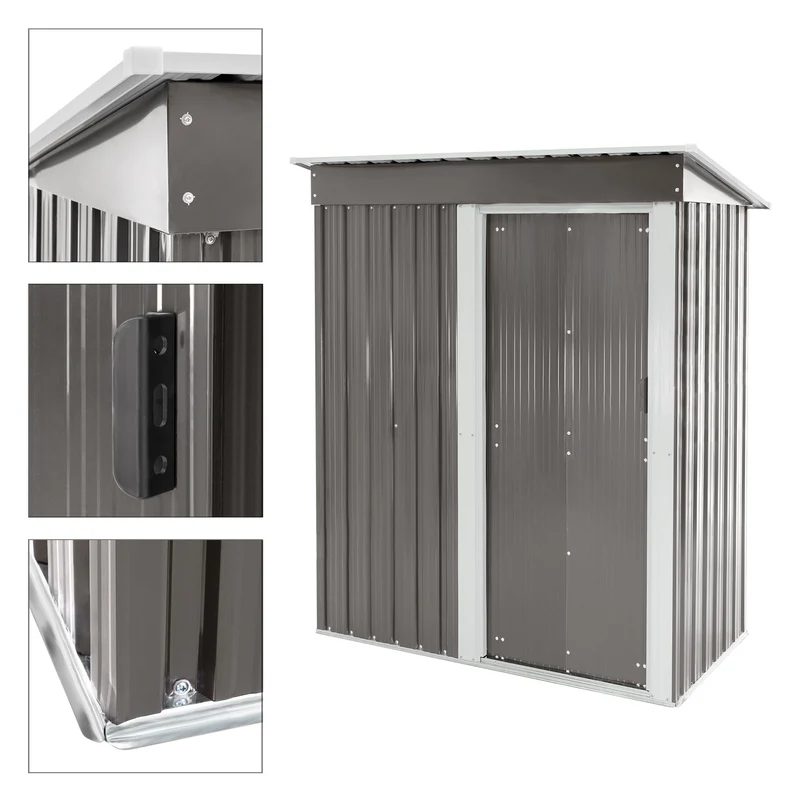 Gerätehaus 150x184x76 cm Hellgrau aus Metall ML-Design