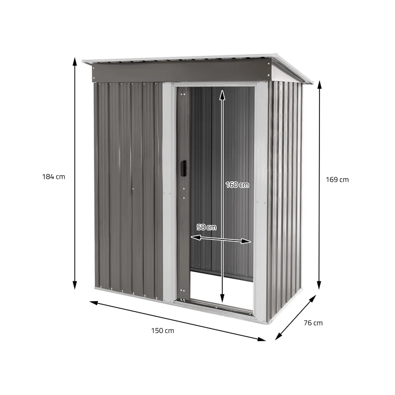 Gerätehaus 150x184x76 cm Hellgrau aus Metall ML-Design