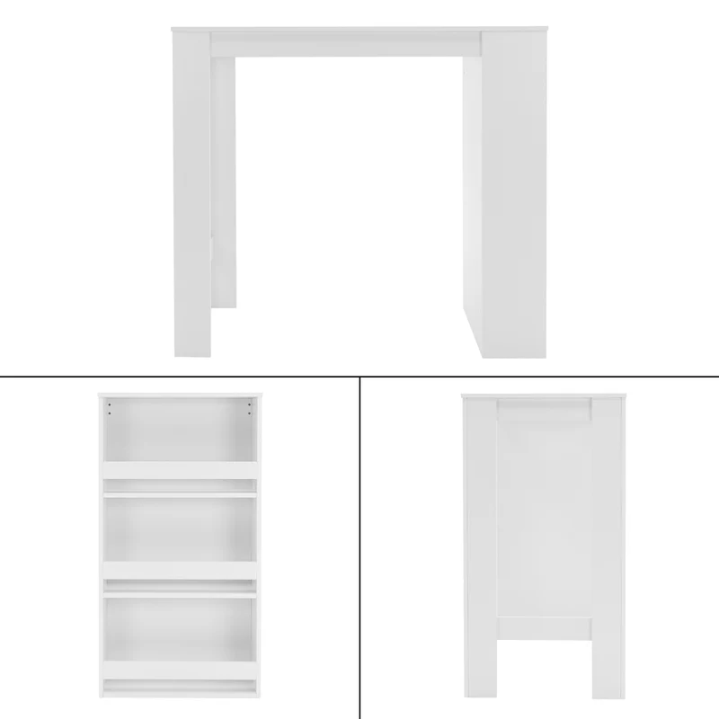 Bartisch mit 3-stufigem Regal 117x106x57 cm Weiß aus Holz ML-Design