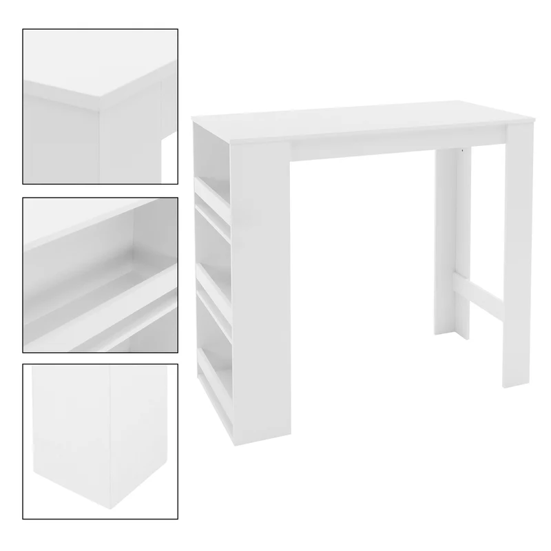 Bartisch mit 3-stufigem Regal 117x106x57 cm Weiß aus Holz ML-Design