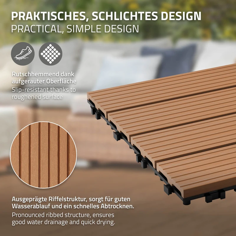 B-Ware Terrassenfliesen 30x30 cm 11er Set für 1m² Hellbraun aus WPC