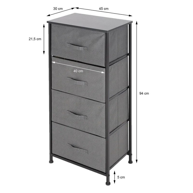 Kommode mit 4 Schubladen 45x30x94 cm Grau aus MDF ML-Design