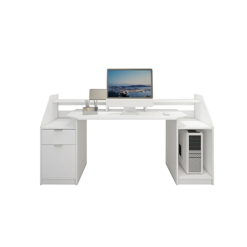 Schreibtisch mit Schublade 180x90 cm Weiß aus MDF ML-Design