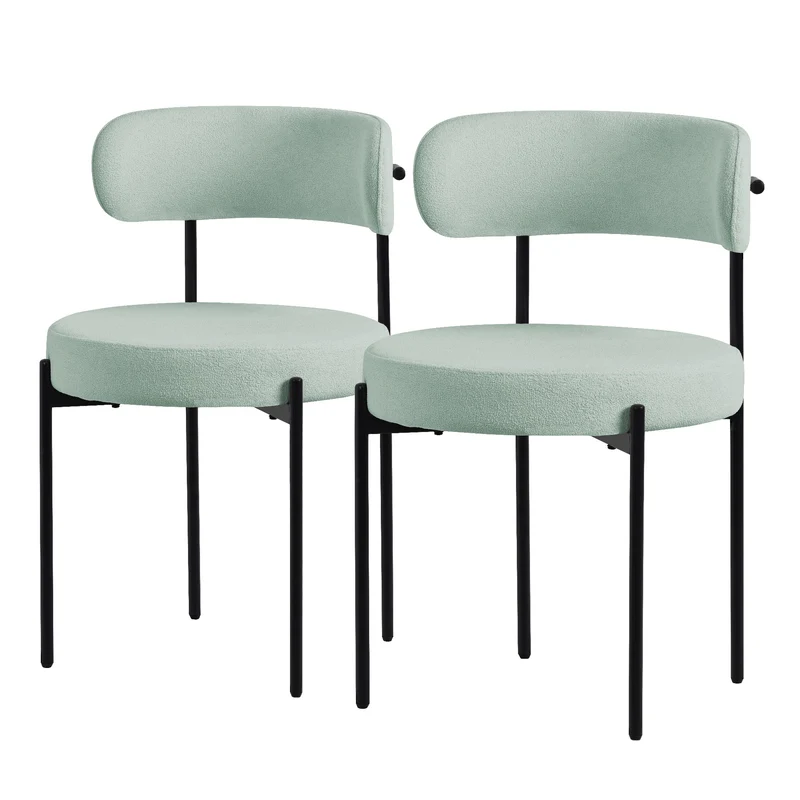 Esszimmerstuhl 2er Set mit Teddystoff mit Rückenlehne Grün Küchenstuhl ML-Design