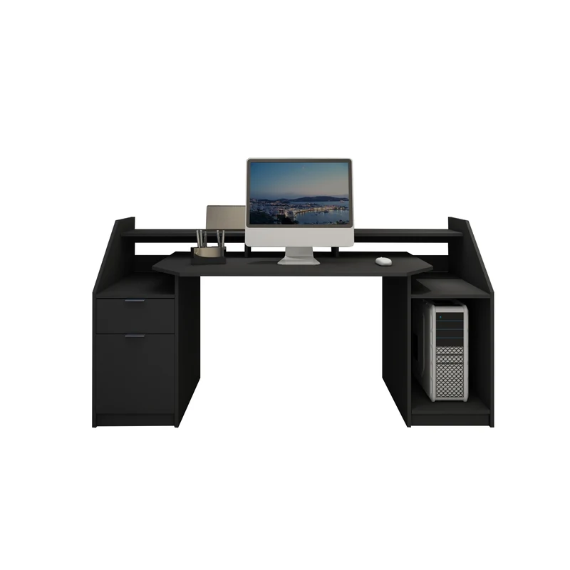 Computertisch mit Schublade 179,8x90,6x55 cm Schwarz aus MDF ML-Design