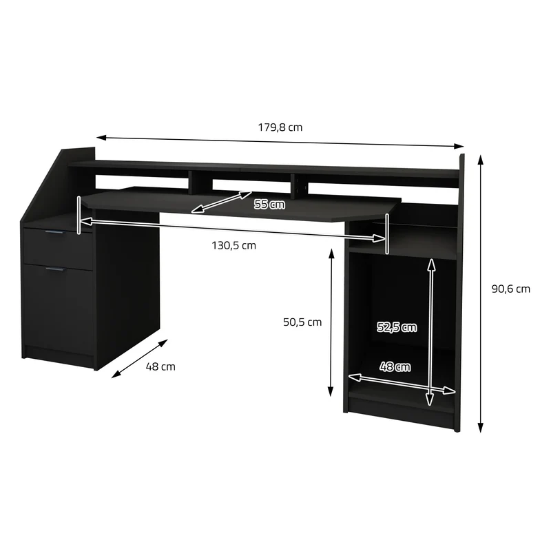 Computertisch mit Schublade 179,8x90,6x55 cm Schwarz aus MDF ML-Design