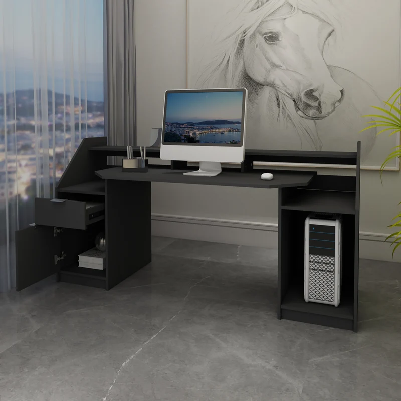 Computertisch mit Schublade 179,8x90,6x55 cm Schwarz aus MDF ML-Design