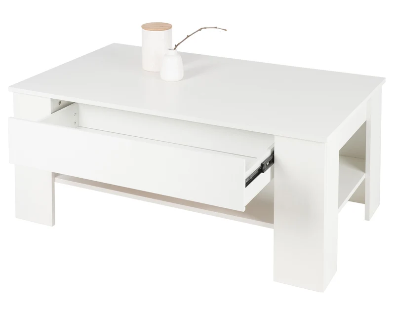 Couchtisch mit Schublade und Ablage 110x65x48 cm Weiß ML-Design