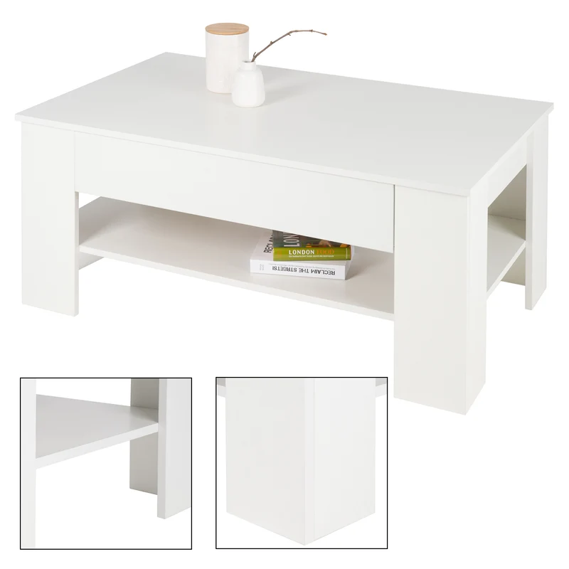 Couchtisch mit Schublade und Ablage 110x65x48 cm Weiß ML-Design