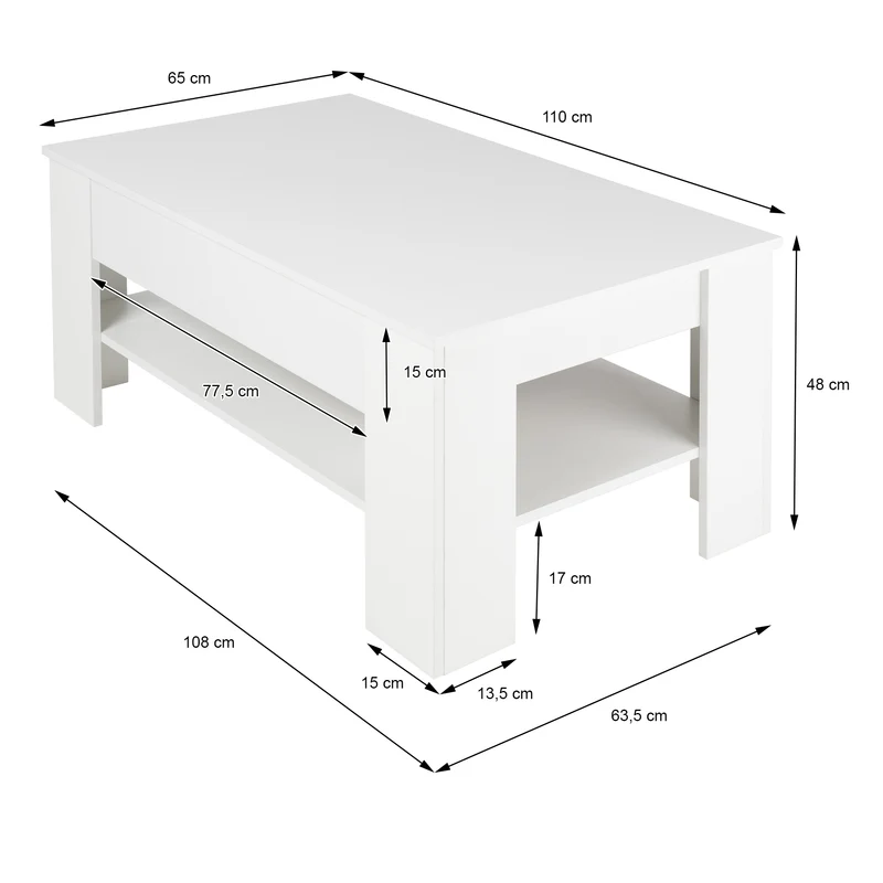 Couchtisch mit Schublade und Ablage 110x65x48 cm Weiß ML-Design