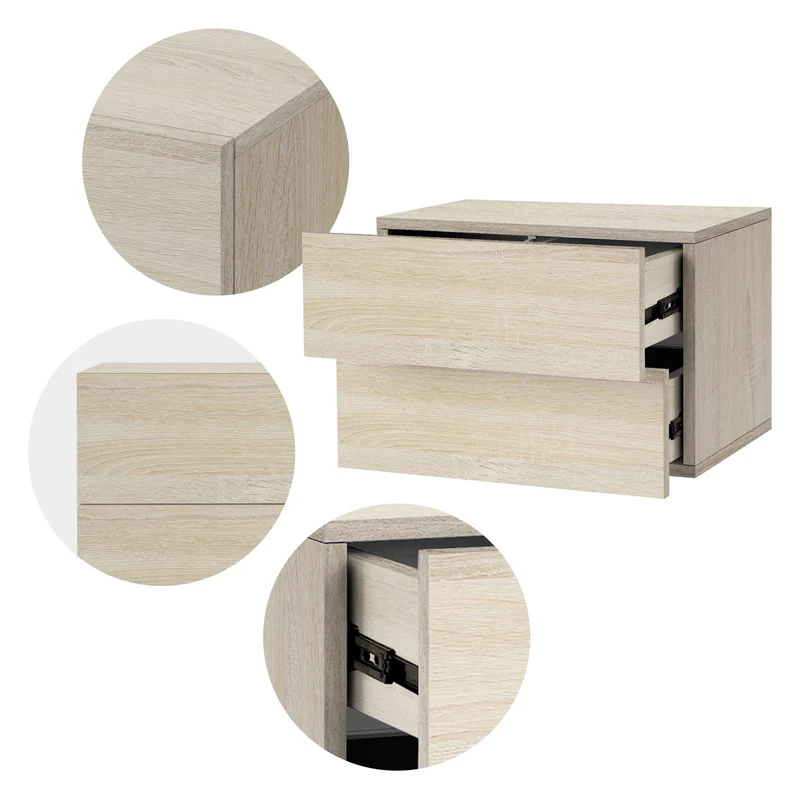 2er Set Nachttisch mit zwei Schubladen 42x29x30 cm Sonoma-Eiche ML-Design