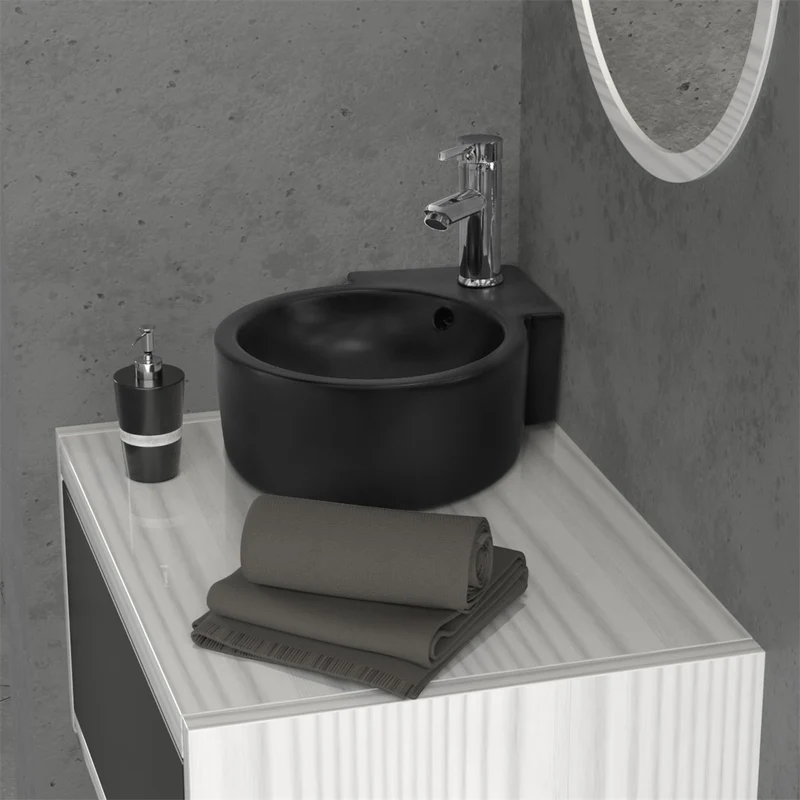 Waschbecken inkl. Ablaufgarnitur Schwarz mit Überlauf 45x36x13 cm Schwarz aus Keramik ML-Design