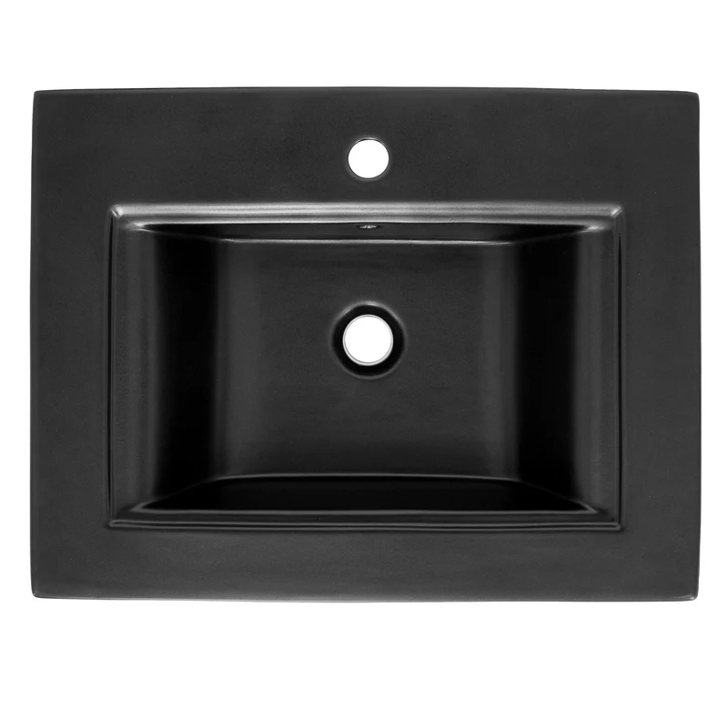 Waschbecken inkl. Ablaufgarnitur mit Überlauf 61x46,5x15,5 cm Schwarz aus Keramik ML-Design
