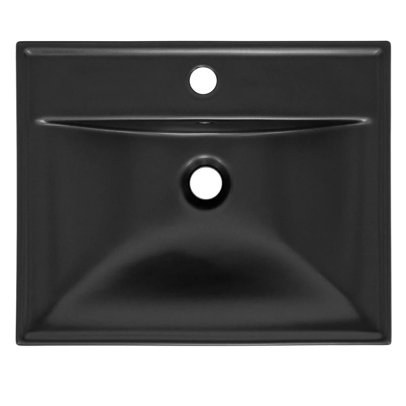 Waschbecken inkl. Ablaufgarnitur Silber mit Überlauf 51x41,5x15,5 cm Schwarz matt aus Keramik ML-Design