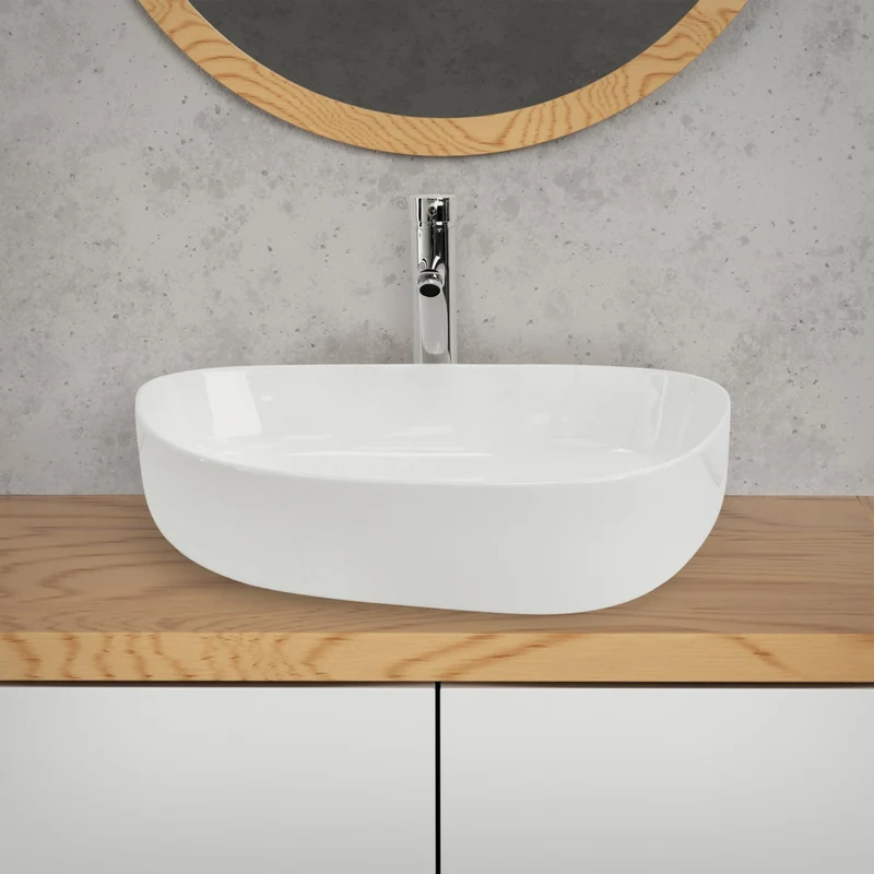 Waschbecken inkl. Ablaufgarnitur Weiß ohne Überlauf 55x42x14 cm Weiß aus Keramik LuxeBath