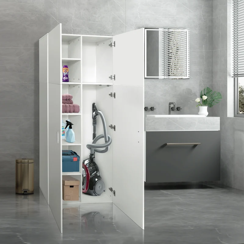 Mehrzweckschrank aus Holz 182,4 cm Weiß Kleiderschrank mit 2 Türen und 8 Fächern ML-Design