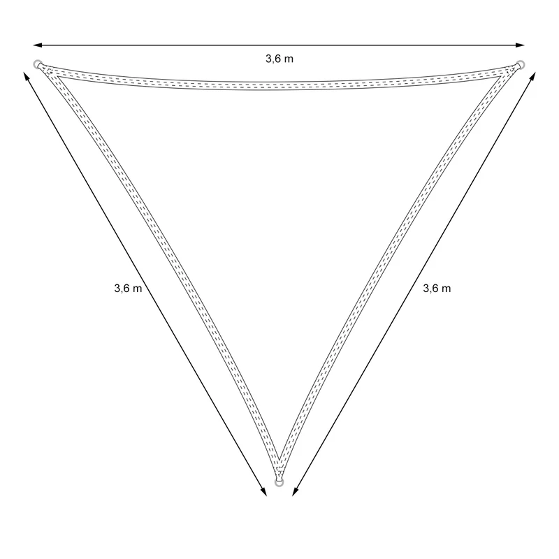 Sonnensegel dreieck 3,6x3,6x3,6 m Grau 100% HDPE mit UV Schutz inkl. Befestigungsseile