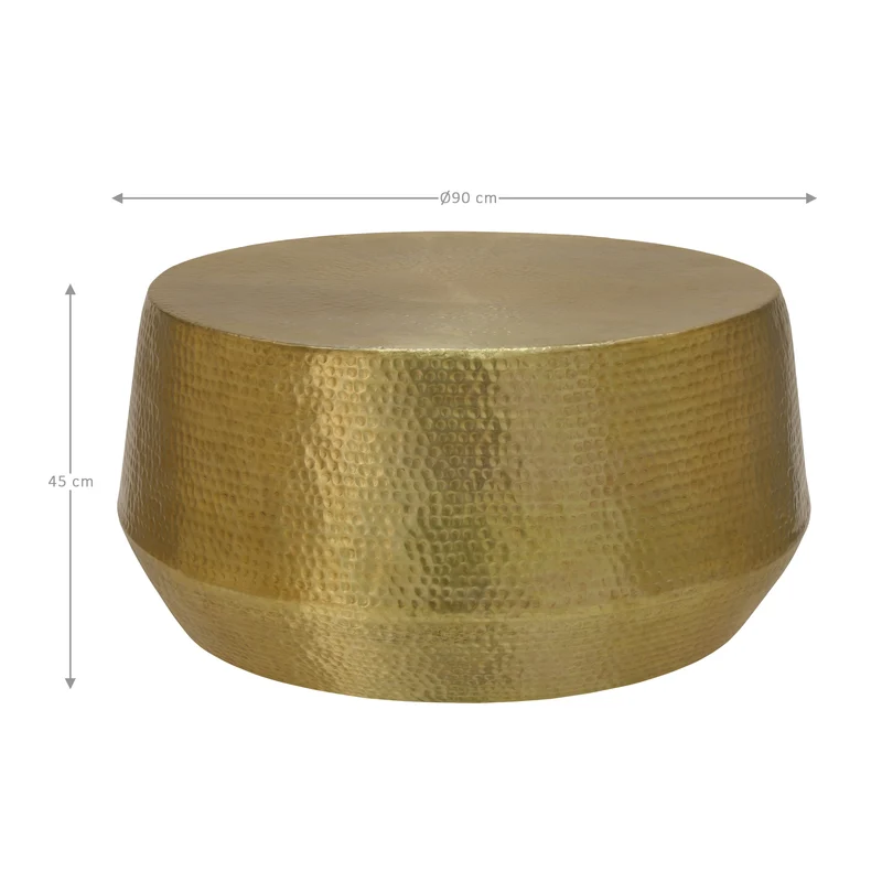 B-Ware Couchtisch Ø 90x45 cm Gold aus Aluminium in Hammerschlag Optik WOMO-Design
