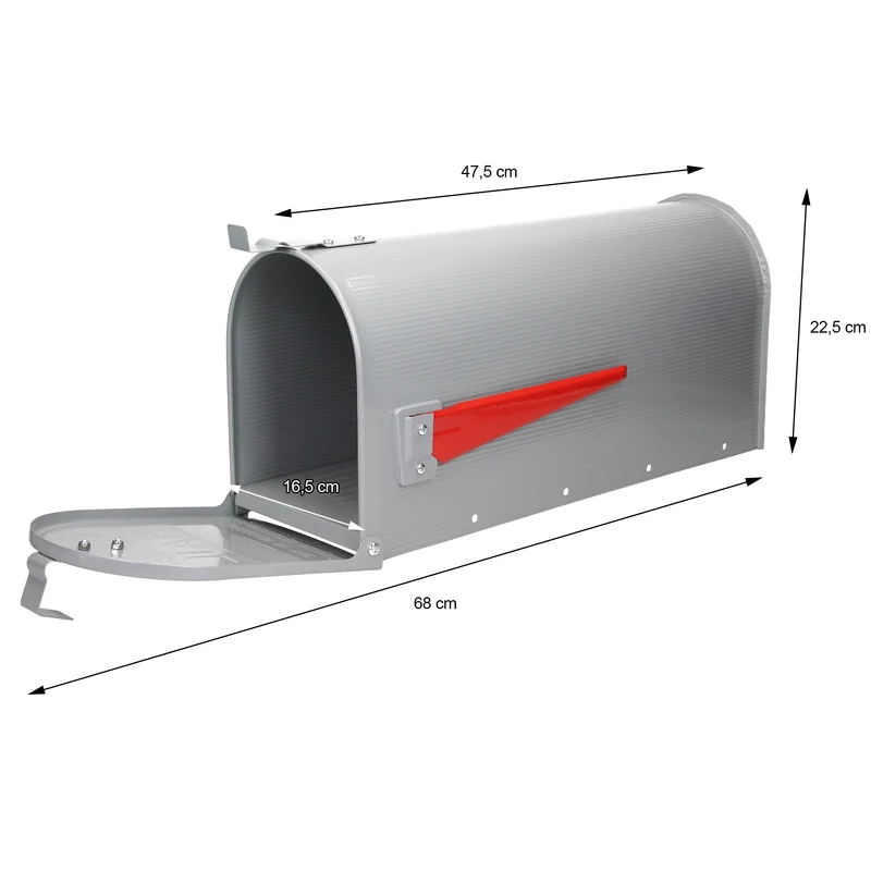 Briefkasten US Mailbox inkl. Wandhalterung Grau aus Aluminium ML-Design